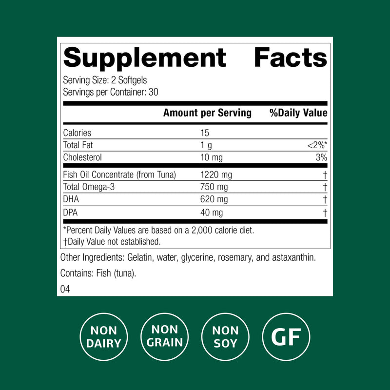 Olprima DHA Omega-3 by Standard Process – Heart & Brain Health, 60 Softgels (30 Servings) – Gluten-Free, Non-Dairy & Non-Soy