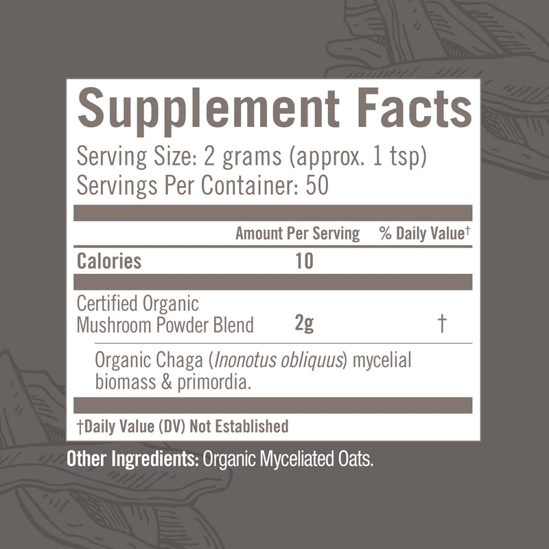 Om Mushroom Superfood Chaga Organic Mushroom Powder – 3.5 oz, 50 Servings, USA Grown | Antioxidants & Immune Support