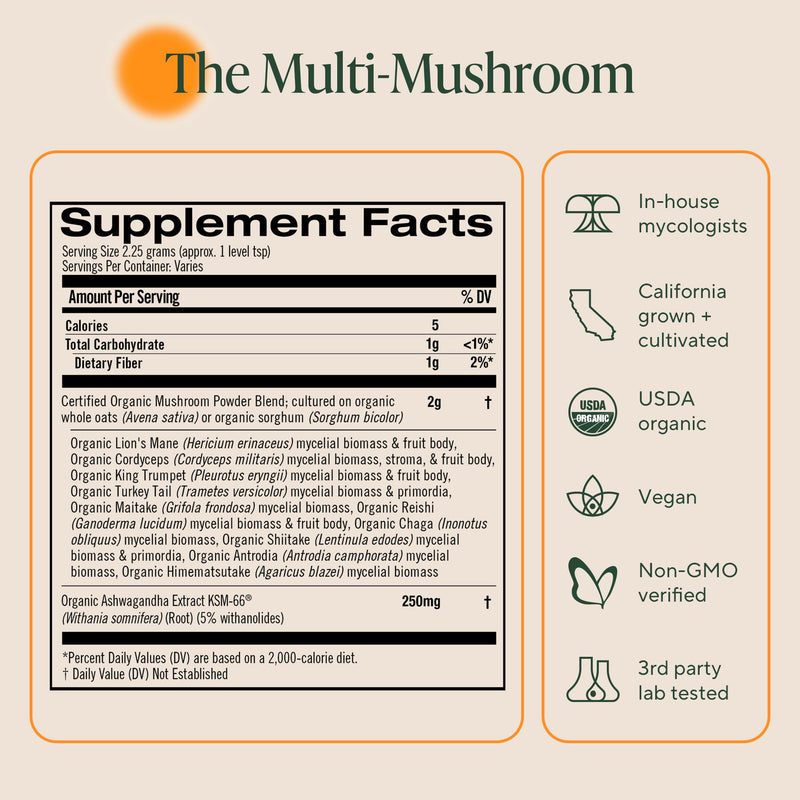 Om Master Blend Mushroom Powder – Organic 10 Mushrooms + Ashwagandha | Immunity, Gut Health & Stress Relief | 3.17 oz (40 Servings)