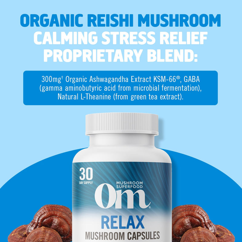 OM MUSHROOM SUPERFOOD Relax Capsule – 90 Count, 30 Days