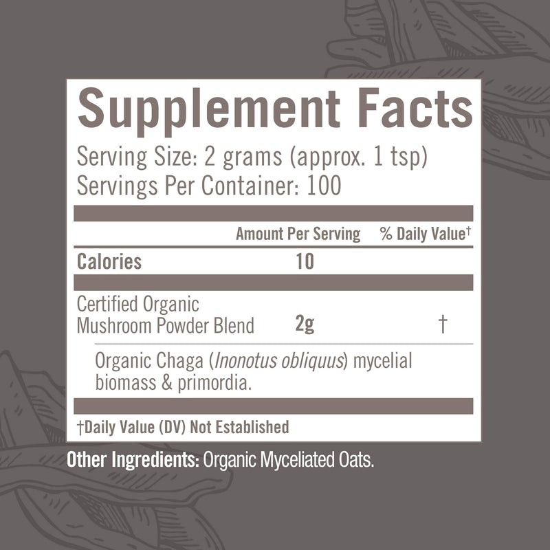 OM MUSHROOM SUPERFOOD Chaga Powder – 7.05 oz, 100 Servings, Organic