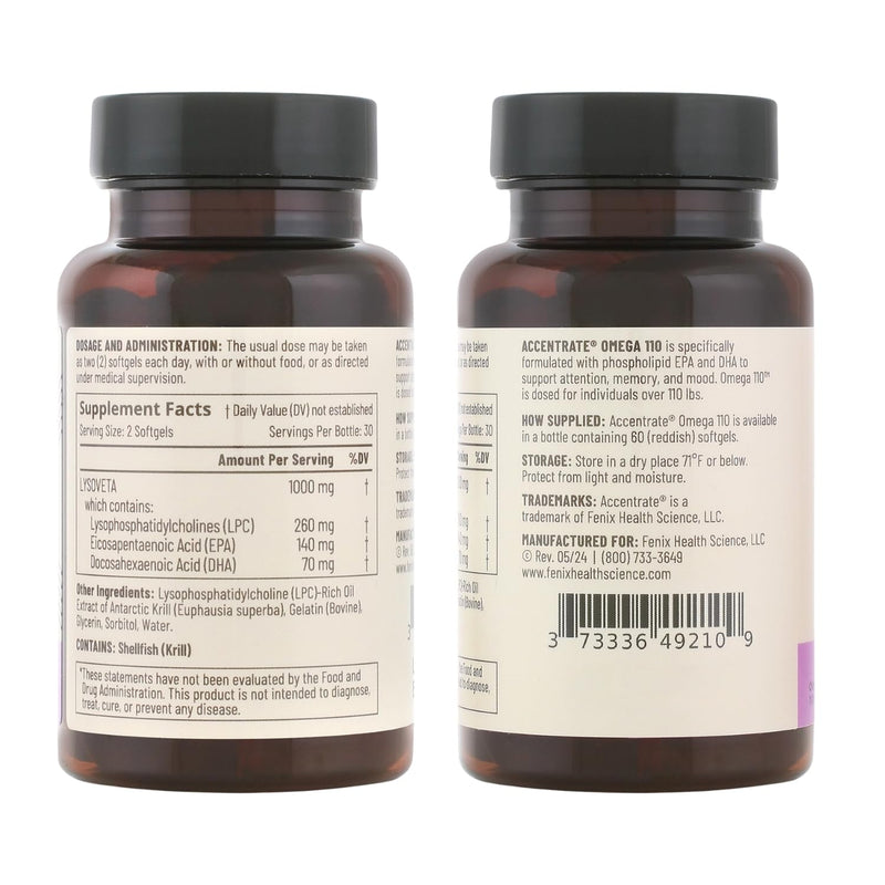 Accentrate Omega 110 w/ LYSOVETA LPC – High-Potency EPA & DHA for Brain, Focus & Vision | 6x Absorption