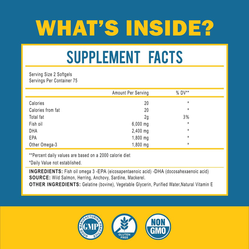 Omega-3 Fish Oil with Maximum EPA/DHA – Brain, Liver, Heart & Immunity | Made in USA | 150 Softgels