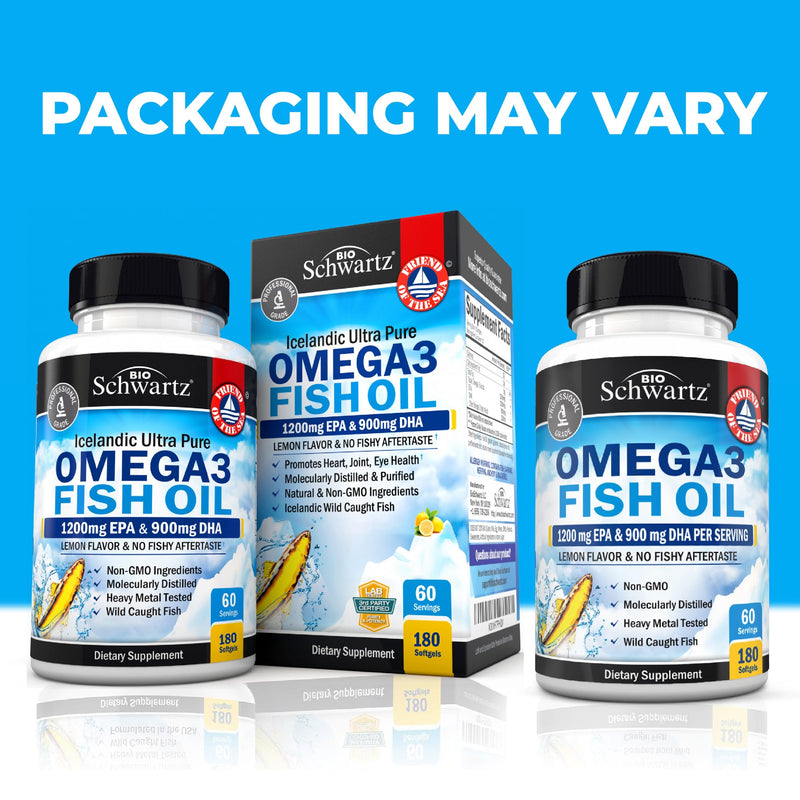 Triple Strength Omega-3 Fish Oil 2250mg EPA/DHA - Burpless Lemon, 180 Softgels