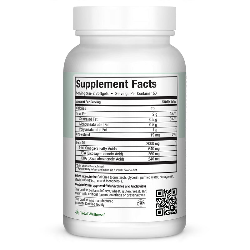 Maxi Health Omega 3 2000mg - Triple Strength Fish Oil with No Fishy Aftertaste | Kosher, 100 Softgels