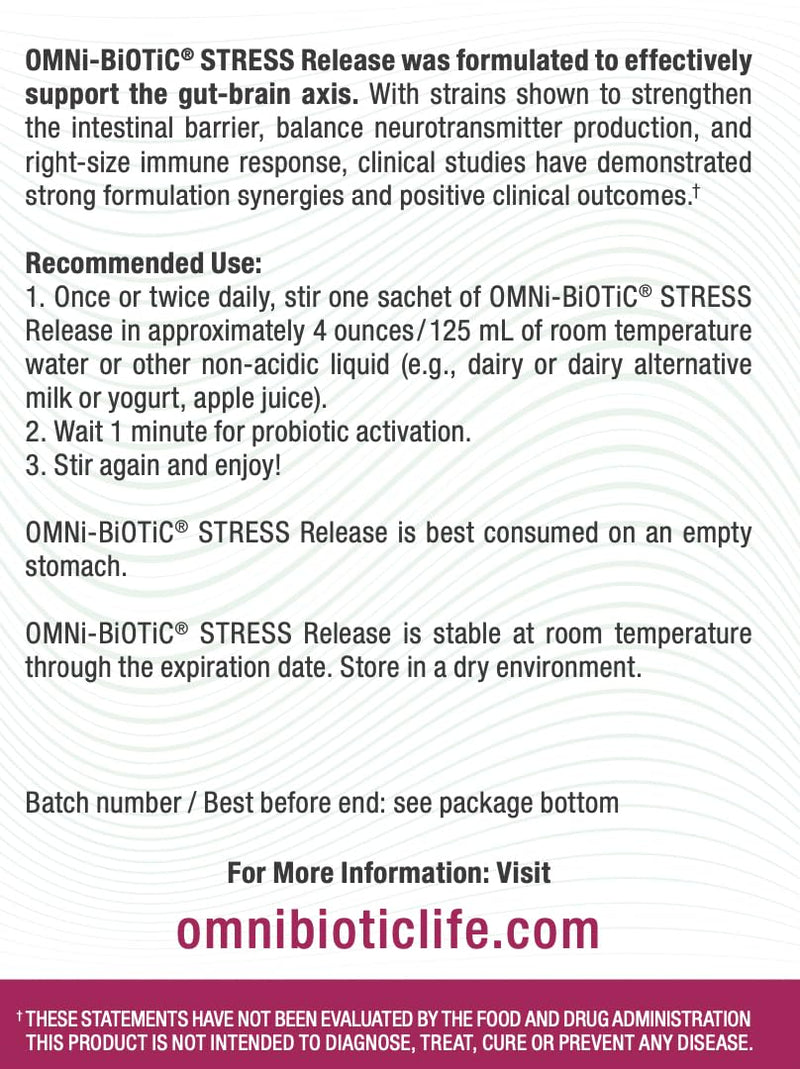 OMNi BiOTiC Stress Release – Probiotic for Stress & Gut-Brain Support (Vegan, Non-GMO, 28 Packets)