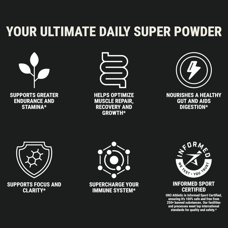 ON3 Athletic Protein Greens Supplement – Chlorella, Eleuthero & MCT Powder (5 Servings, Herbal)