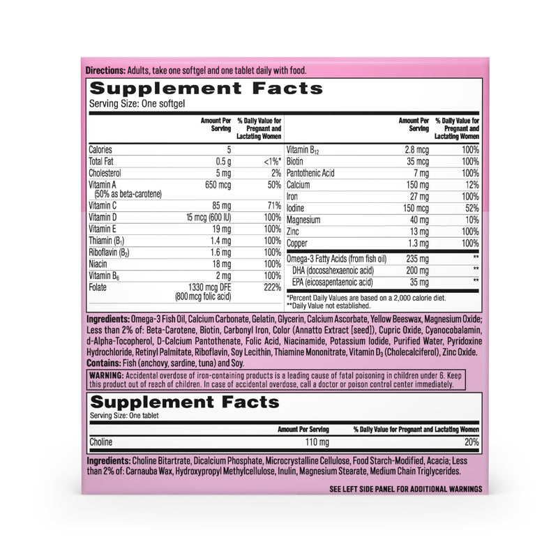 One A Day Prenatal Advanced - Brain-Builder Vitamins with Choline, DHA, Folic Acid, Iron (120 Ct)