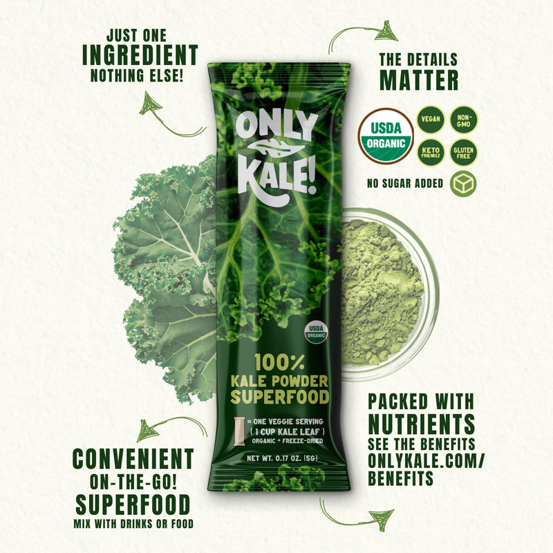 OnlyKale Kale Powder – 1 Month Supply (15 Sticks) – Organic Green Superfood | USDA Organic