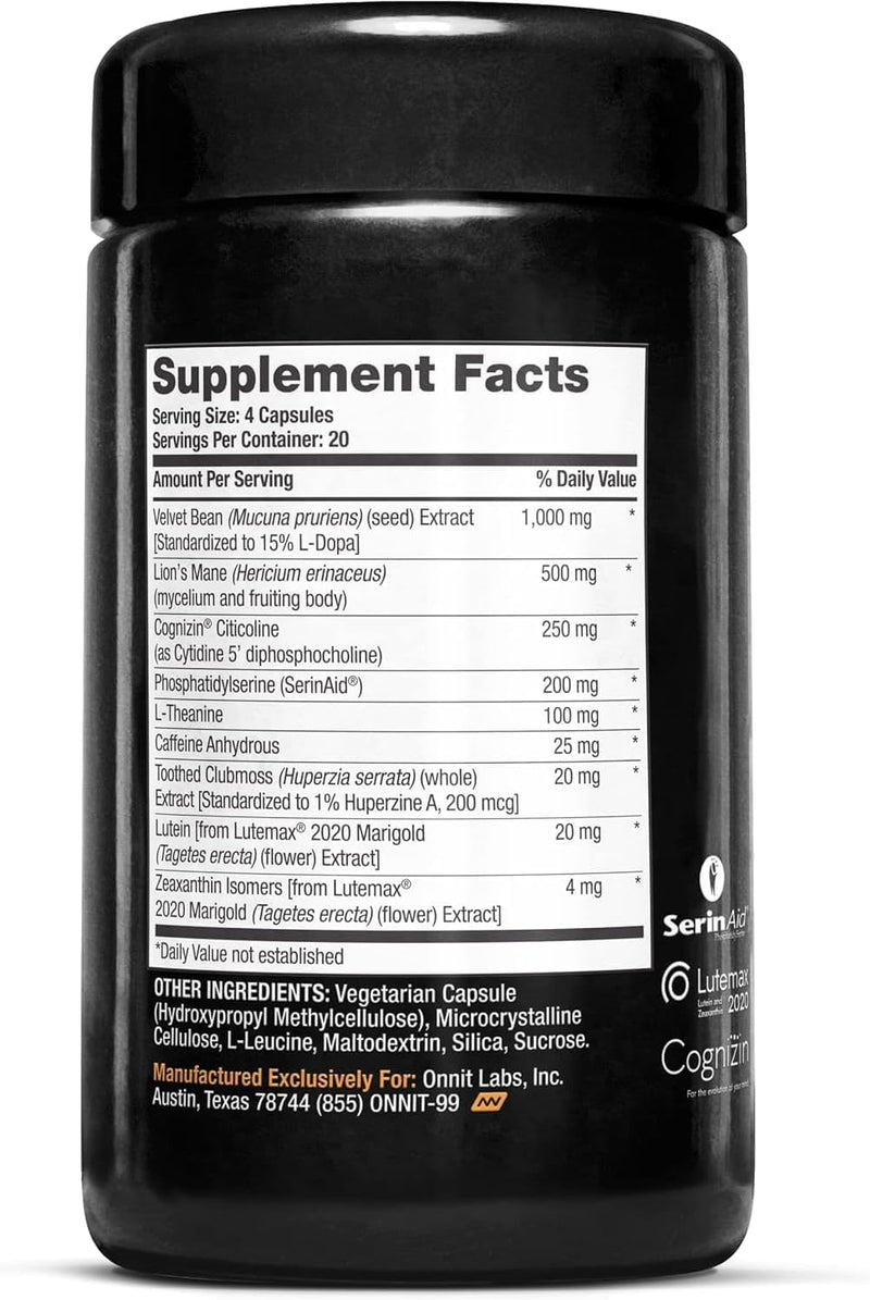 ONNIT Alpha Brain Black Label Capsules – Non-GMO Citicoline Brain Support for Focus & Clarity | 80 Count
