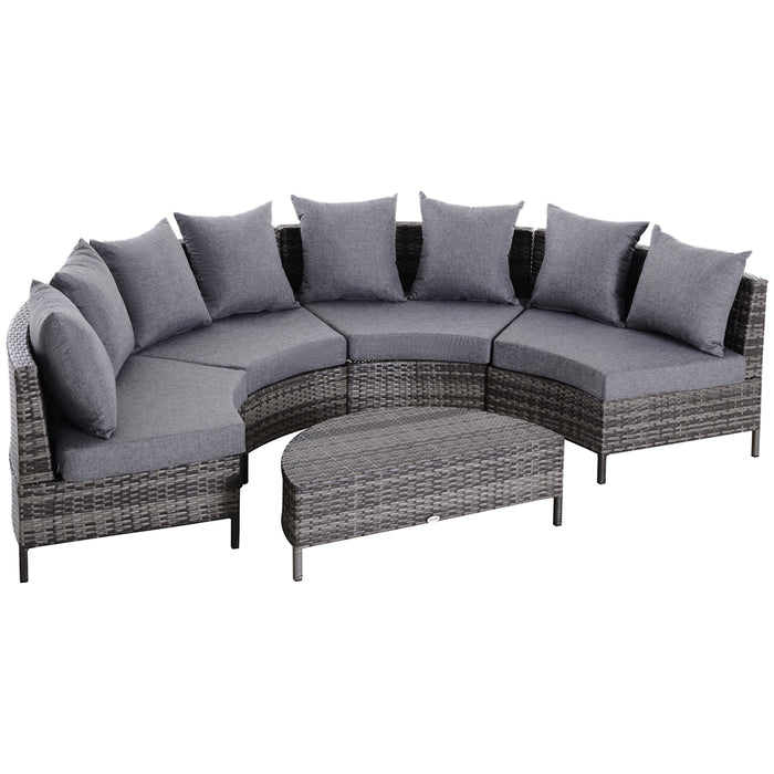 4-Seater Half Moon Shaped Rattan Outdoor Garden Furniture Set Grey