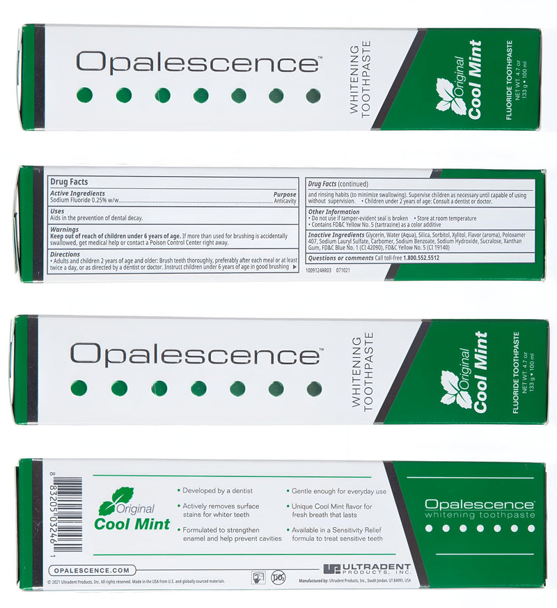 Opalescence Whitening Toothpaste Original Formula (Pack of 3) - Mint, Gluten Free - 4.7 oz - TP-5166-3