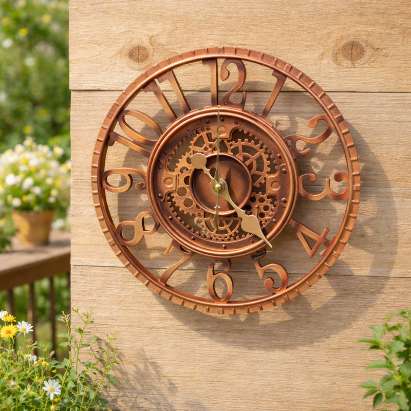 Outdoor Garden Wall Clock Bronze Effect Open Face 30cm Weatherproof
