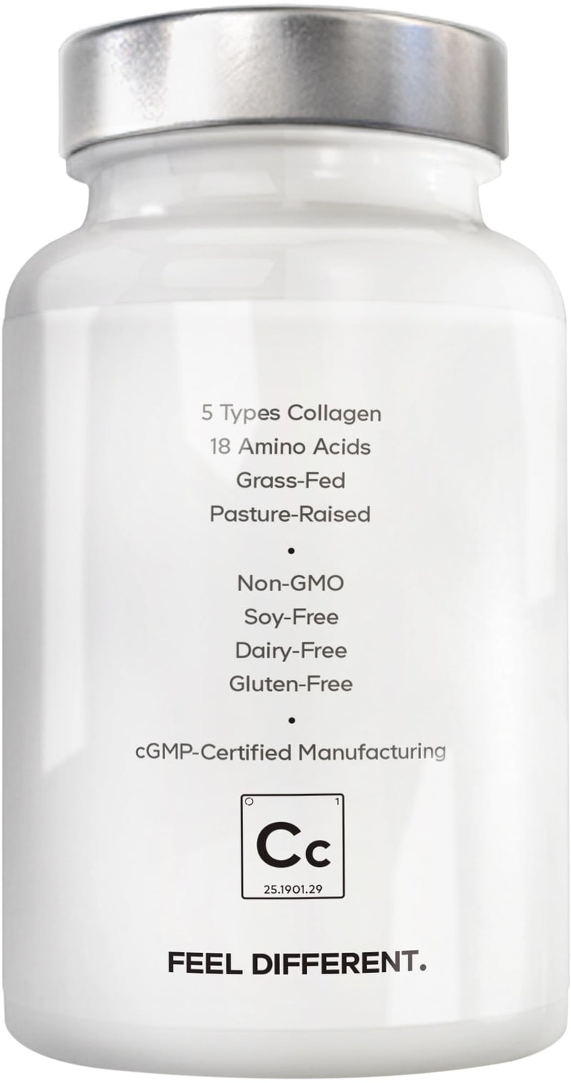 Amen Multi Collagen Peptides Capsules | 5 Types I-II-III-V-X + Hyaluronic Acid & Vitamin C | Grass-Fed, 90 Capsules