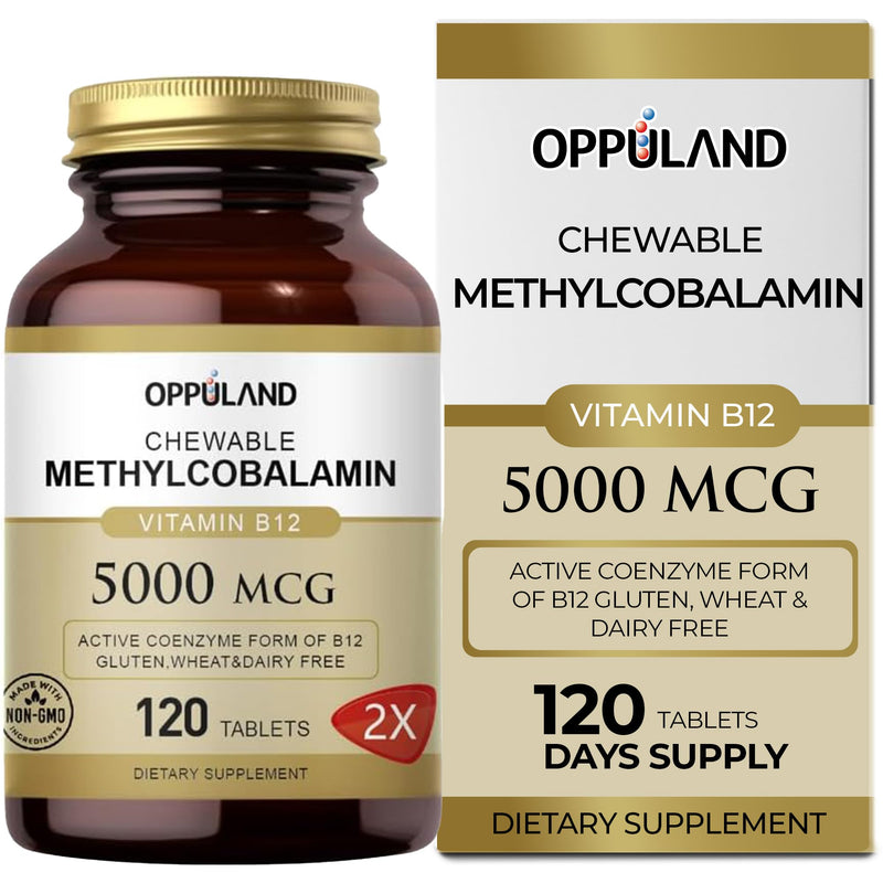 Oppuland Methyl B-12 5000mcg Chewable with Folate – Vegan Sublingual Tablets (Orange) – 120 Count