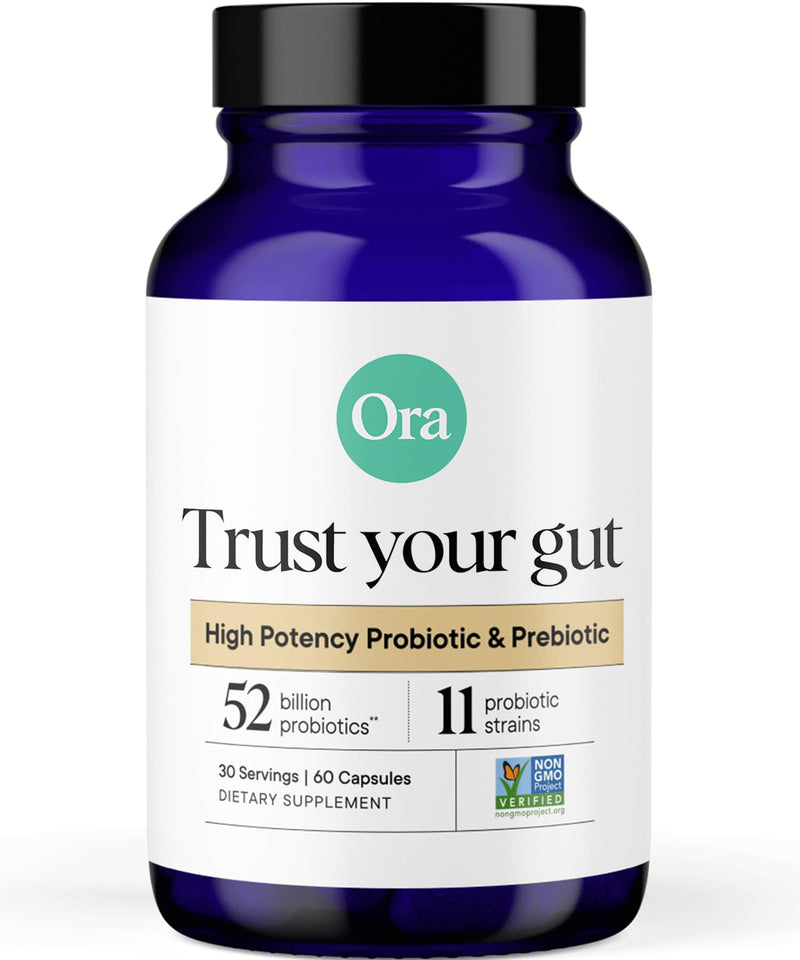 Ora Organic Probiotics with Prebiotics — 52 Billion CFU, 11 Strains, Gluten Free, 60 Capsules