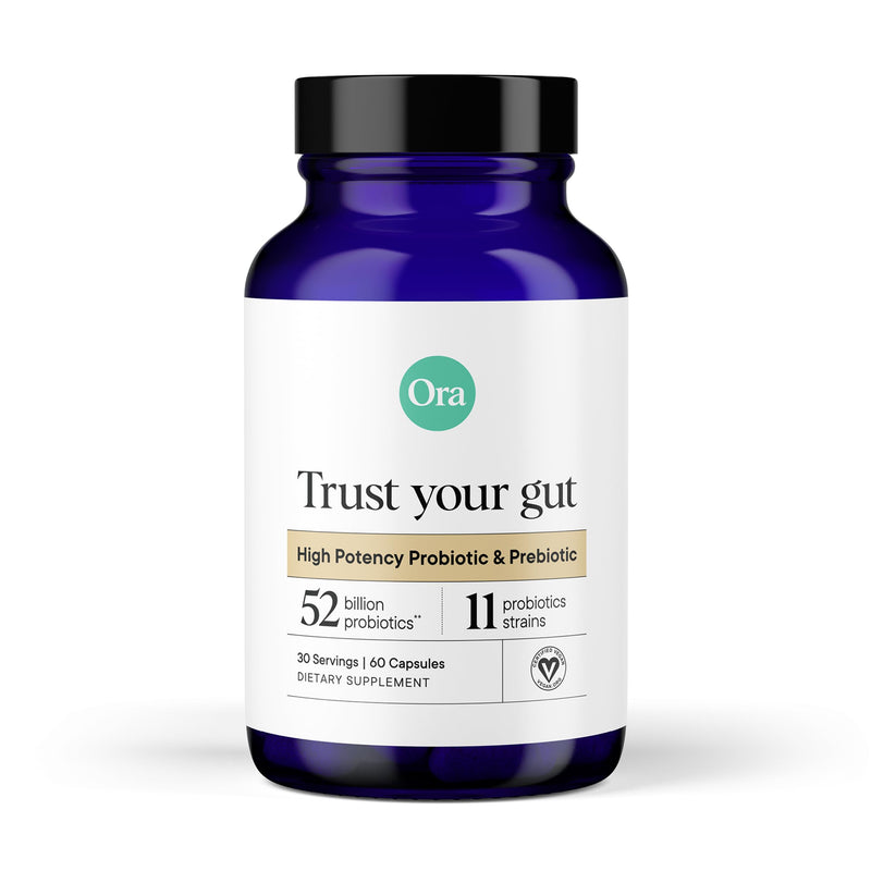 Ora Organic Probiotics with Prebiotics — 52 Billion CFU, 11 Strains, Gluten Free, 60 Capsules