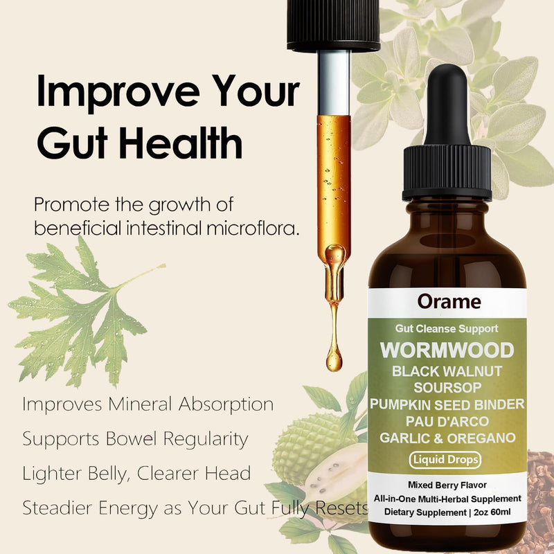 Orame Wormwood Gut Cleanse Liquid Drops – Prozen Wormwood, Black Walnut, Clove, Soursop, 2 oz