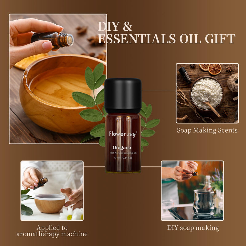 FLOWERSAY Oregano Essential Oil 0.34oz - 100% Pure Undiluted Therapeutic Grade for Diffuser, Skin Care, Massage, Hair & Toenails