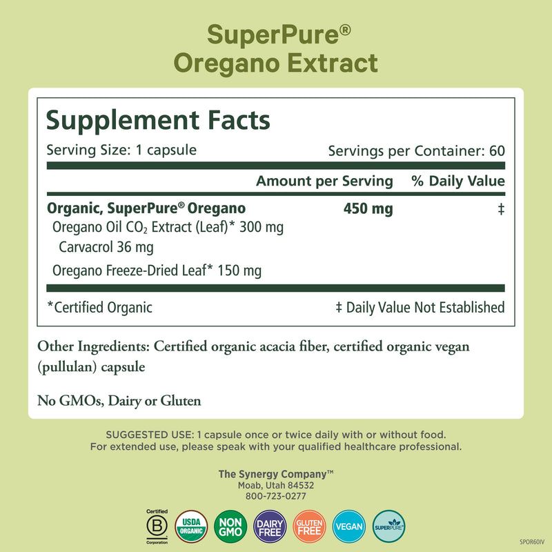 PURE SYNERGY SuperPure Oregano Extract Capsules | Organic Oregano Oil & Leaf