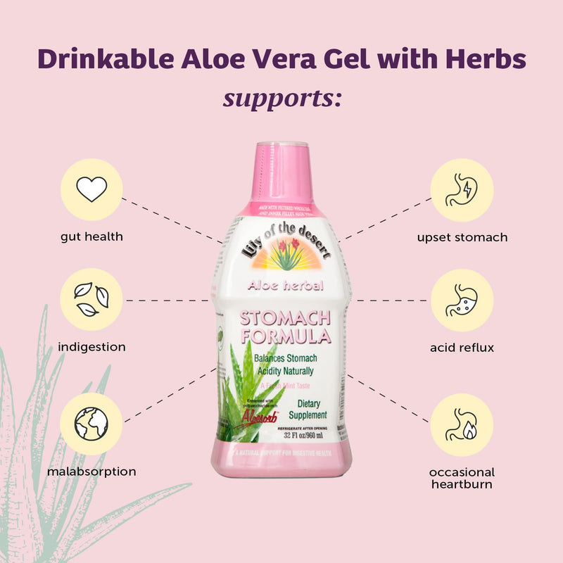 Lily Of The Desert Stomach Formula - Organic Aloe Vera Juice for Gut Health & Heartburn Relief - 32 oz