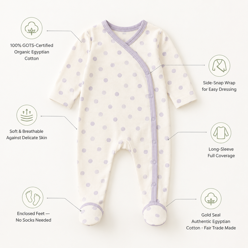 Lavender-Dotted Footie (Side Snap)