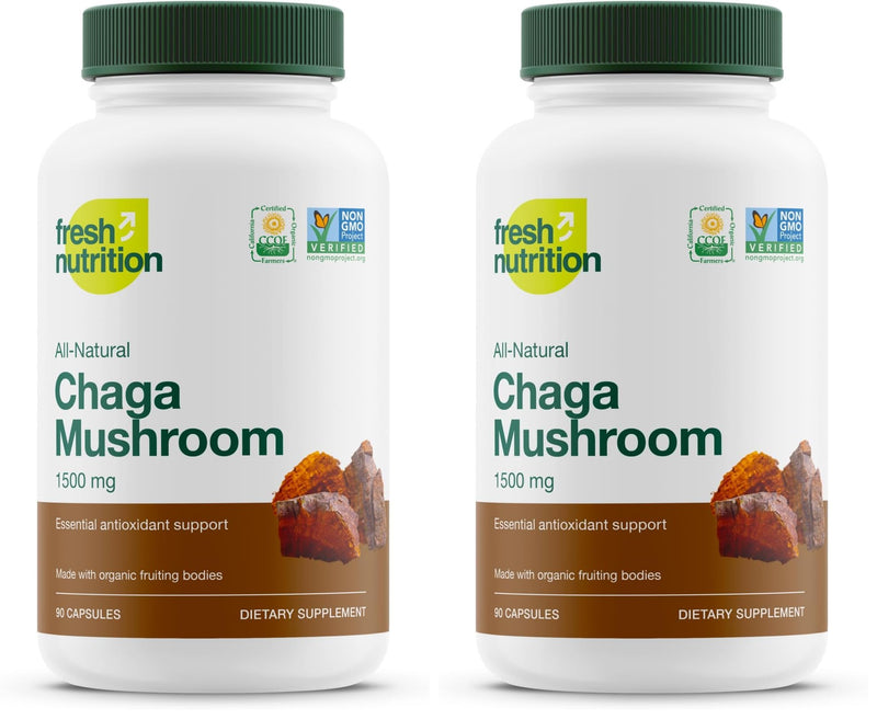 Organic Chaga Mushrooms – DNA Verified 1500mg per Serving – Non-GMO, Gluten & Soy Free, Vegan (Pack of 2)
