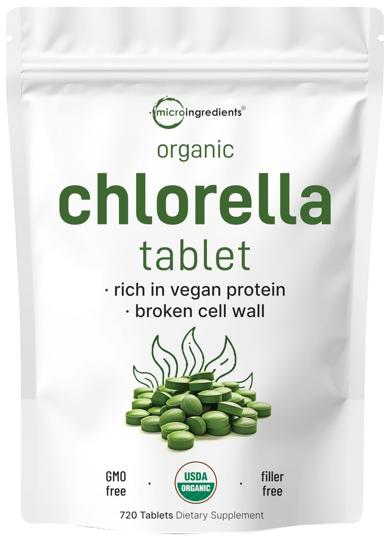 Organic Chlorella Tablets 500mg | 720 Tabs (360g) | Broken Cell Wall | Non-GMO