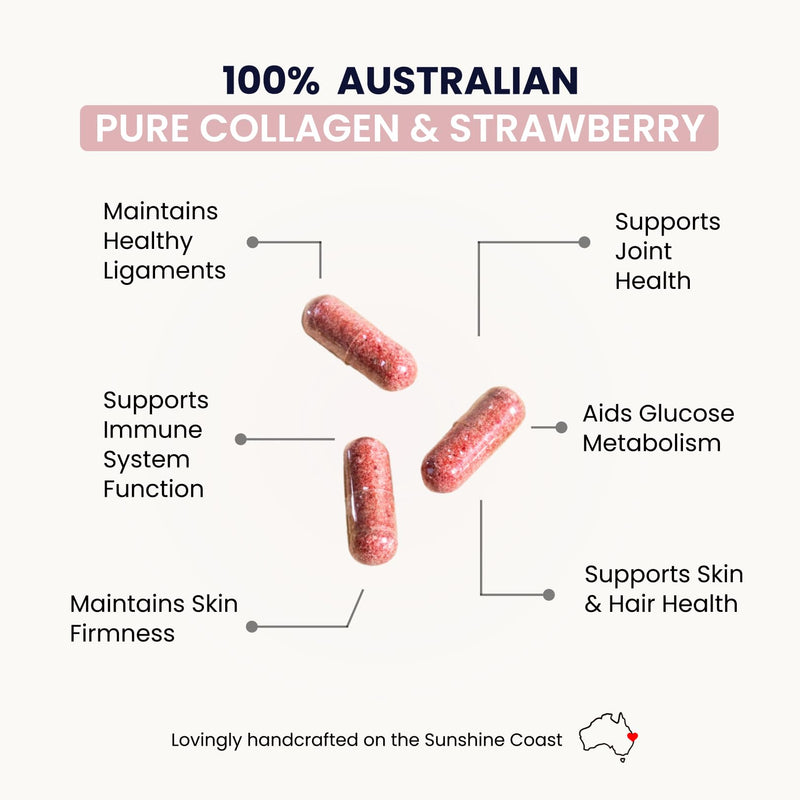 Organic Collagen Australia – Beauty Brilliance Strawberry Capsules, 120 Count