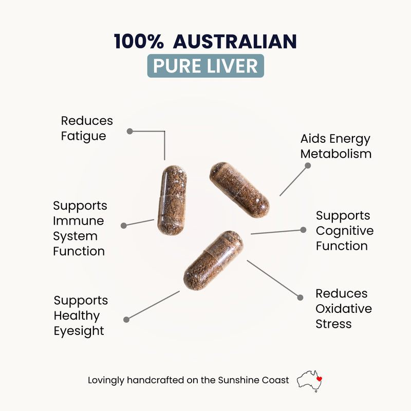 Organic Collagen Australia Pure Liver Capsules – Grass-Fed & Pasture-Raised, B12 Energy & Immune Support (120 Capsules)