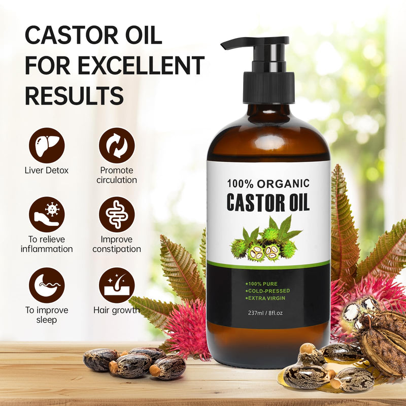 30Pcs Castor Oil Pack Wrap - Organic Cotton Patches & 8 oz Glass Bottle
