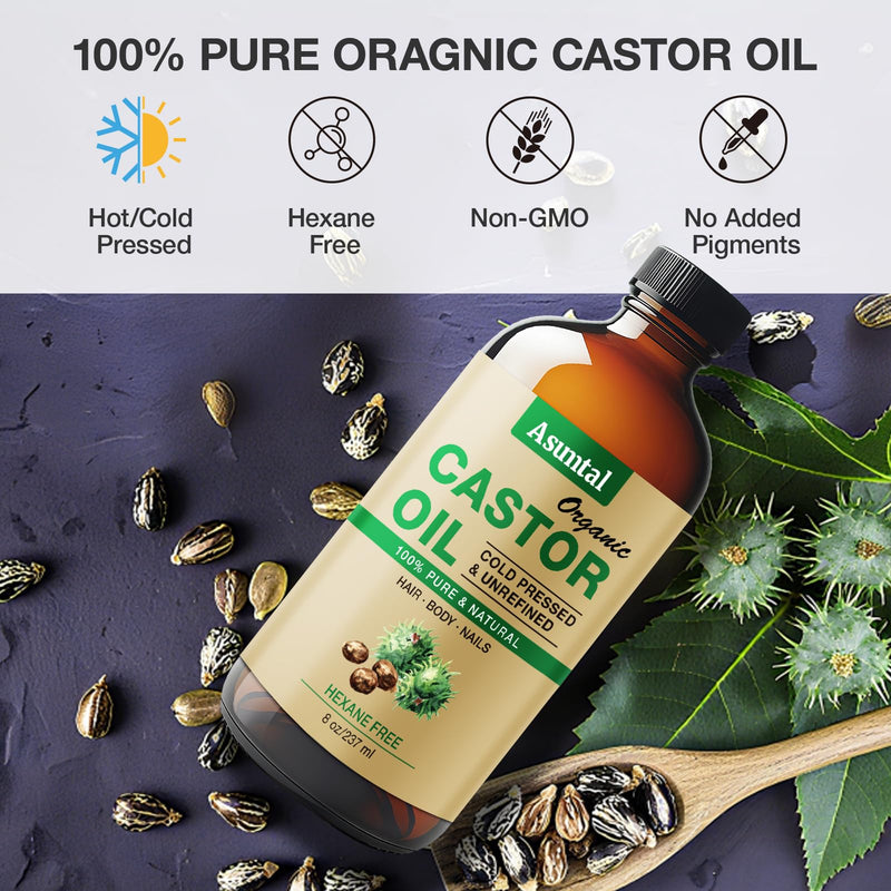 Castor Oil Organic Cold Pressed – 8oz Glass Bottle | 4 Pack Wrap | Organic Cotton