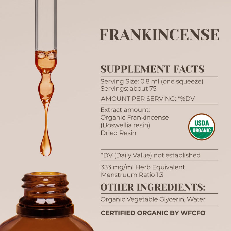 Frankincense USDA Organic Alcohol-Free Extract - Boswellia Serrata Tincture (2 oz) | Immune & Mood Support