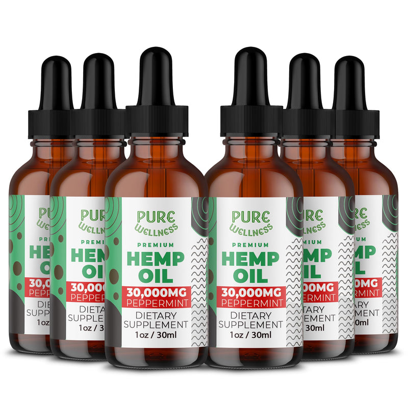 Organic Hemp Seed Oil 6 Oz - Peppermint Flavor, 30,000 mg, Non-GMO, Vegan
