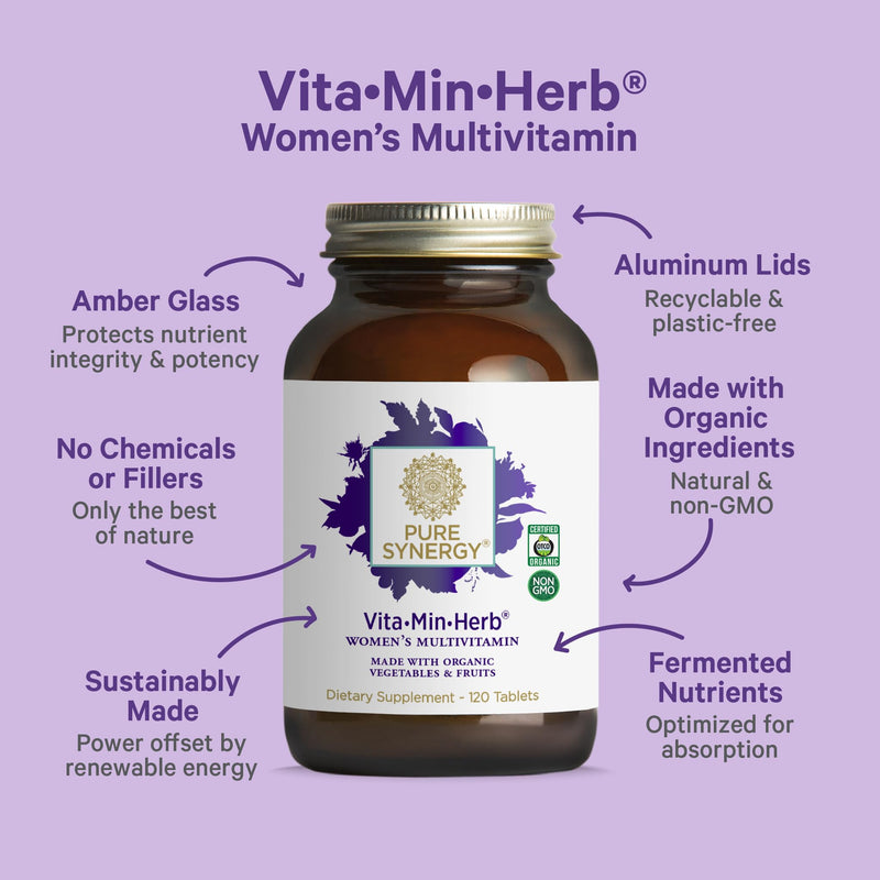 PURE SYNERGY Vita-Min-Herb for Women | Organic Whole-Food Multivitamin (120 Tablets)