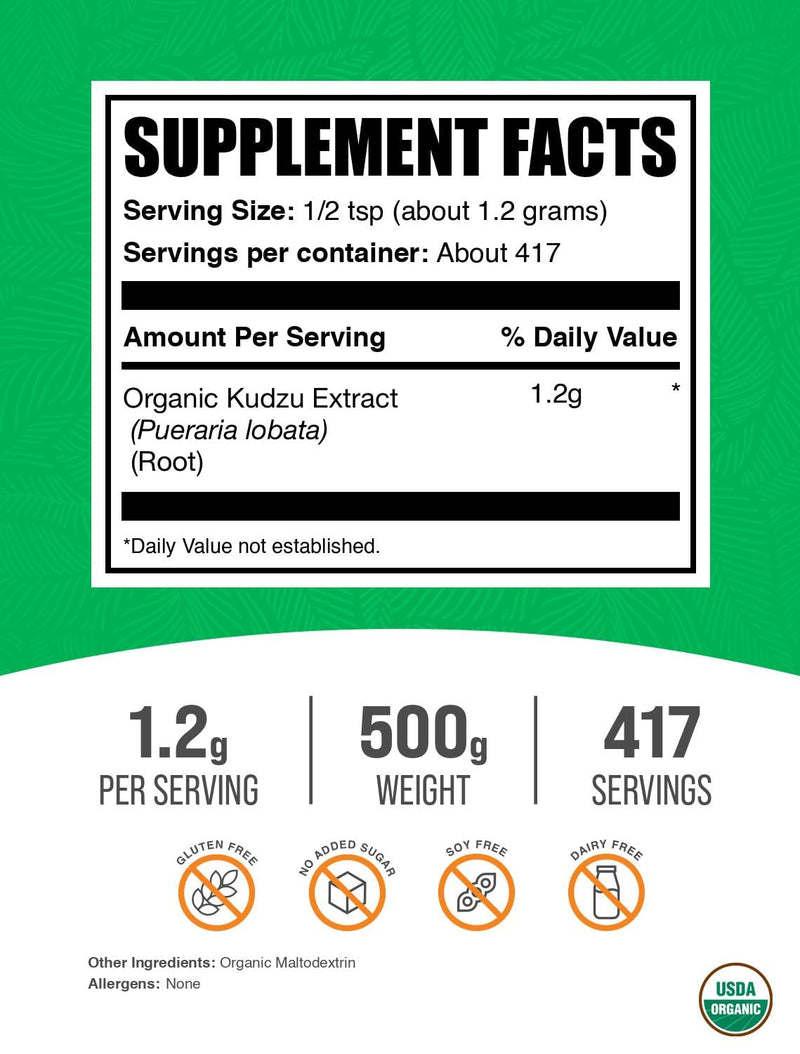 Organic Kudzu Root Extract Powder - 500g (1.1 lb) - Gluten Free | BulkSupplements.com