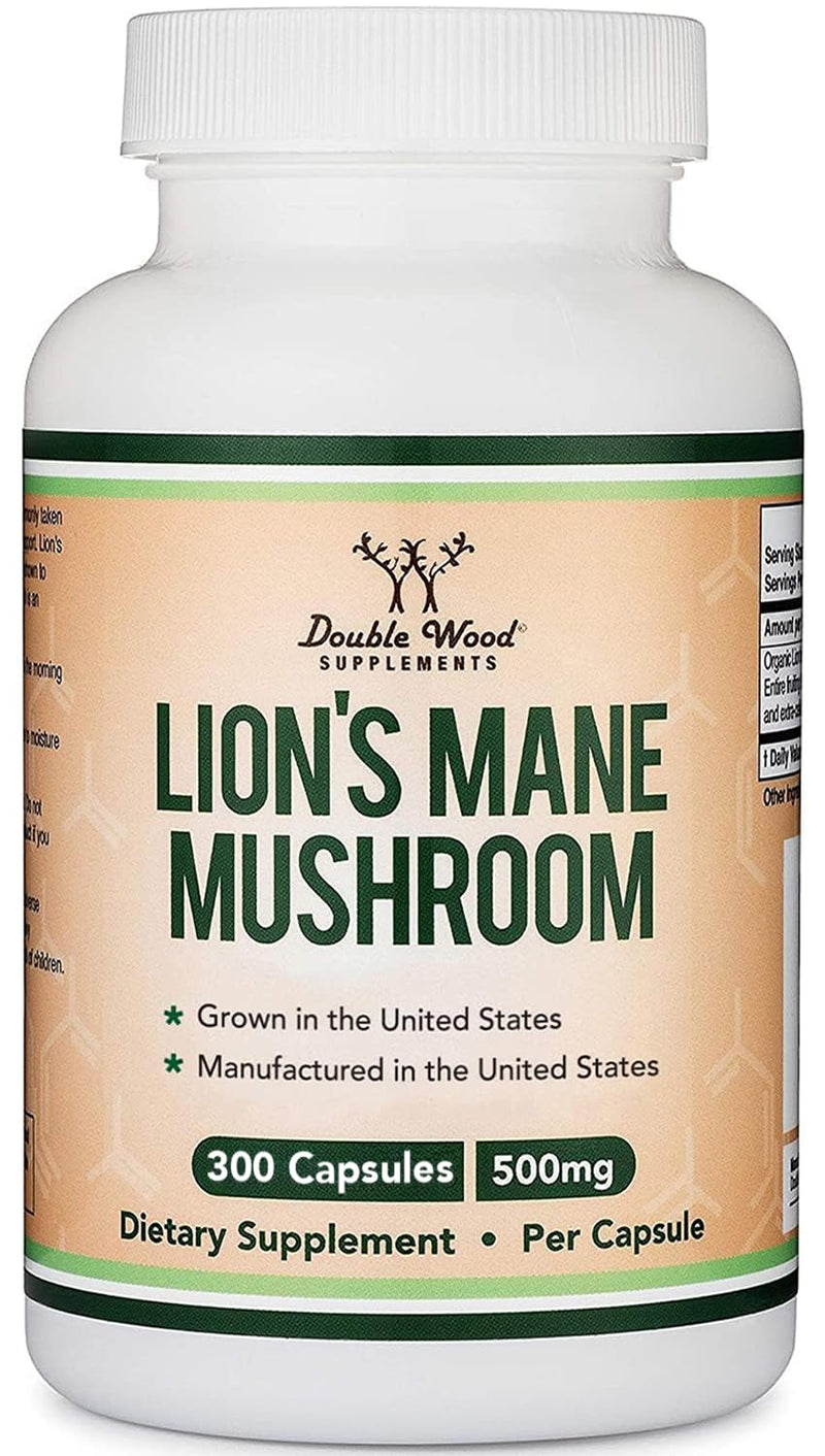 Double Wood Organic Lions Mane Capsules (300 ct) – Focus & Immune Support, USA-Grown