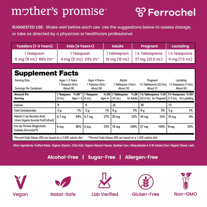 Organic Liquid Iron Supplement for Women, Men & Kids | Sugar-Free Berry Flavor