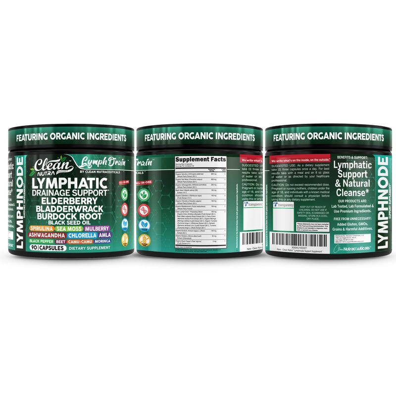 Organic Lymphatic Drainage Supplements | Elderberry, Sea Moss, Spirulina | Clean Nutra