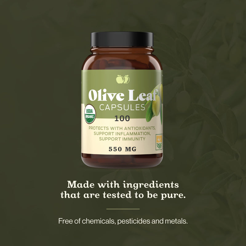Complete Natural Products Organic Olive Leaf Capsules - 550mg, 100 Count, 1100mg per Serving (Pack of 2)