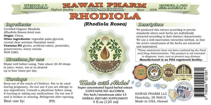 Rhodiola Alcohol-Free Liquid Extract | Organic Rhodiola Glycerite 2 fl oz
