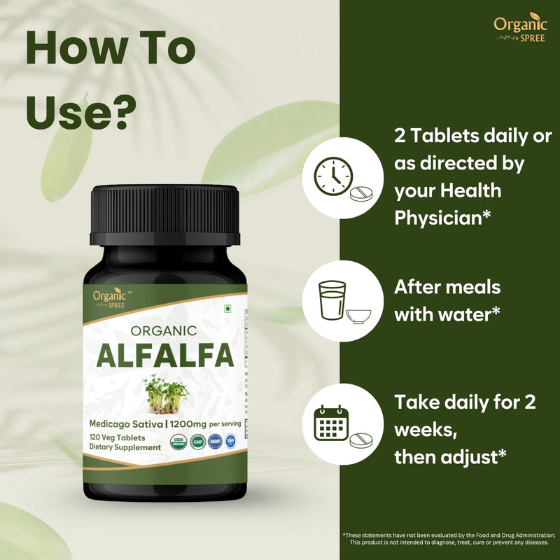 Organic Spree Alfalfa 120 Tablets | Medicago Sativa | USDA Organic | Pack of 3