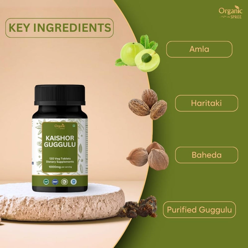 ORGANIC SPREE Kaishor Guggulu 120 Tablets – Supports Healthy Joints, Ayurvedic Formulation, Certified Vegetarian