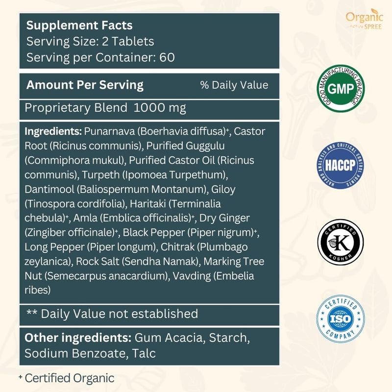 ORGANIC SPREE Punarnavadi Guggulu 120 Tablets – Supports Kidney Function* – Ayurvedic Formulation, Certified & Vegetarian