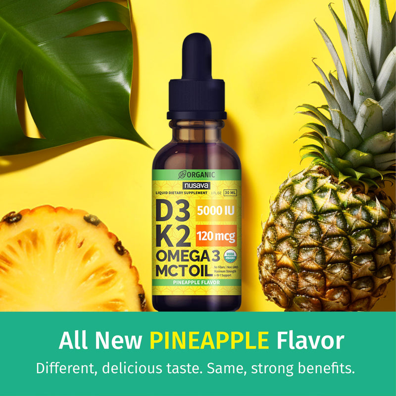 2 Pack Organic Vitamin D3 K2 Drops with MCT Oil – Pineapple 2 fl oz | 5000 IU Immune Support
