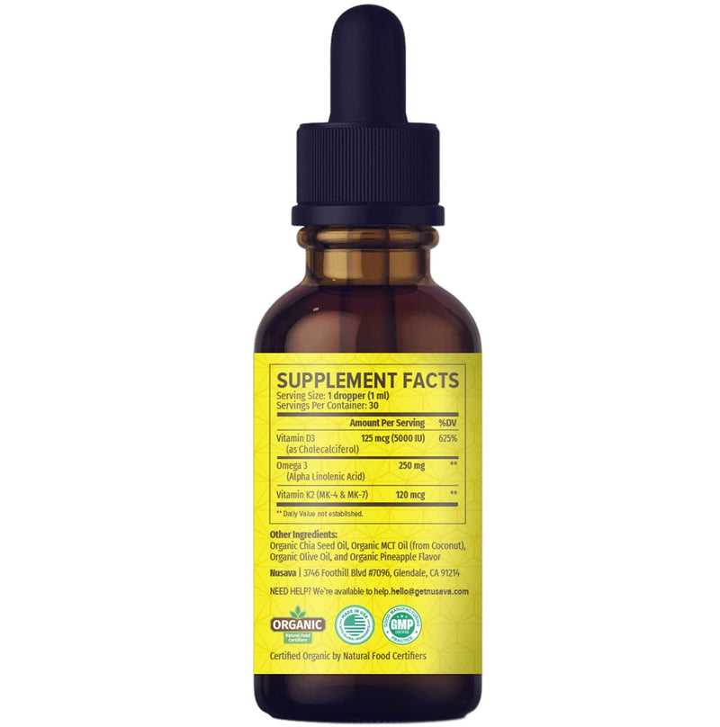 2 Pack Organic Vitamin D3 K2 Drops with MCT Oil – Pineapple 2 fl oz | 5000 IU Immune Support
