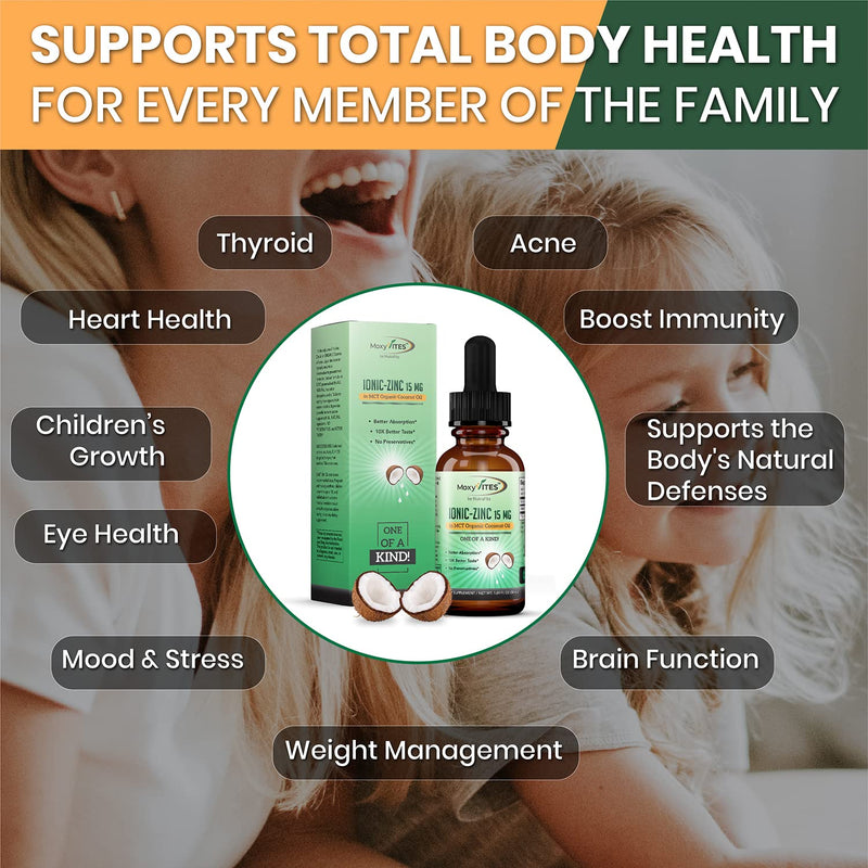 Organic Zinc Supplements for Kids, Adults - Zinc Sulfate - Liquid Zinc Supplement - Pure Ionic Zinc Drops in Coconut Oil for Immune Support, Skin - NO Preservatives & Great Taste - 100 Vegan Servings
