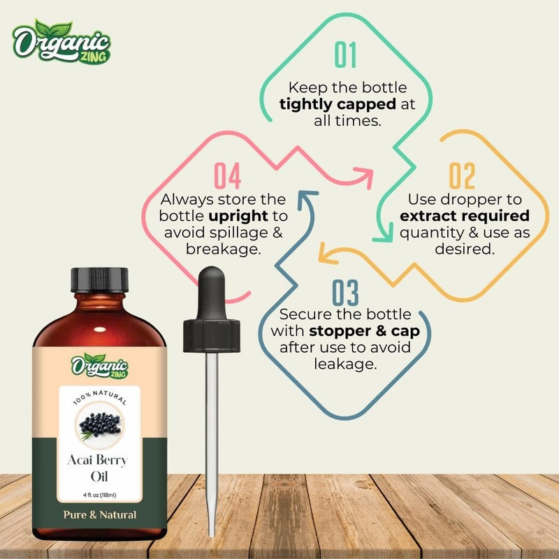 Organic Zing Acai Berry Oil | Pure Carrier Oil for Skincare, Haircare & Massage – 118ml