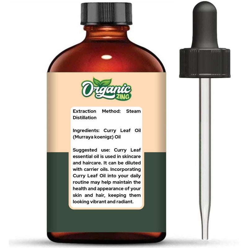 Organic Zing Curry Leaf Oil (Murraya koenigii) Oil | Pure & Natural Essential Oil for Skincare and Hair Care - 118ml/3.99fl oz