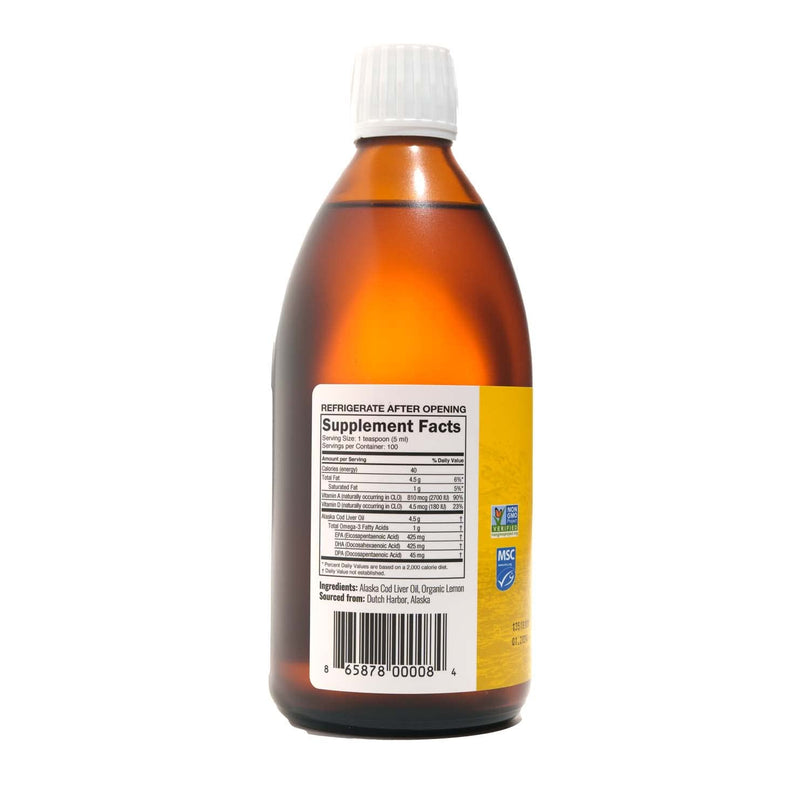 On Target Living Alaskan Cod Liver Oil – Organic Lemon 16.67 oz | Line Caught USA | Vitamin D | Omega-3 DHA/EPA | Non-GMO